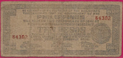 PHILIPPINES (GUERRILLA) 10 PESOS 1942 TAGBILARAN BOHOL PROVINCE,TREASURY EMERGEN - Image 1 of 2