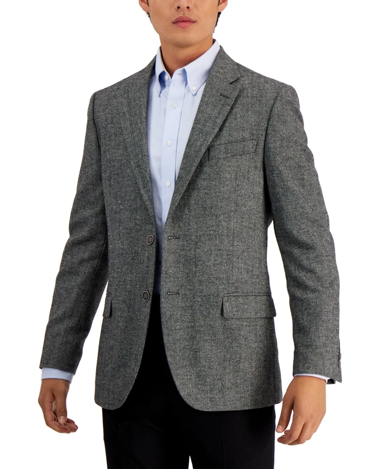 Nautica Mens Modern fit Tweed Herringbone Sport Coat Blazer 42 L Grey Solid - Image 1 of 1