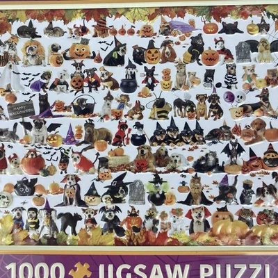 Halloween Pets 1000 piece jigsaw puzzle Eurographics Tin Case Cats Dogs - Image 1 of 4
