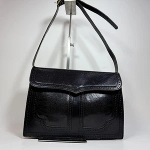 Yves Saint Laurent Handbag Logo Leather Black women's for Present FROM JAPAN - Picture 1 of 17
