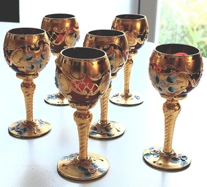 Vintage Murano ruby red hand painted gilt port/ Likör 6 Stück - Bild 1 von 5