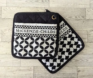 Mackenzie Childs Geo Print Pot Holders Black 8.5"X8.5" 100% Cotton Set Of 2 - Picture 1 of 8