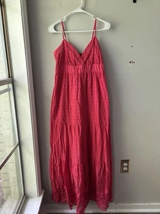 Flying Tomato Women's Hot Pink Eyelet Maxi Cotton Size Large - Picture 1 of 4