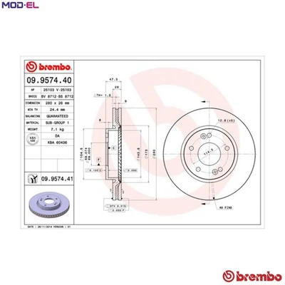 2x BRAKE DISC 09.9574.41 FOR HYUNDAI KIA CEE'D/SW/PRO/Hatchback SOUL/SUV/II 1.4L - Image 1 of 4