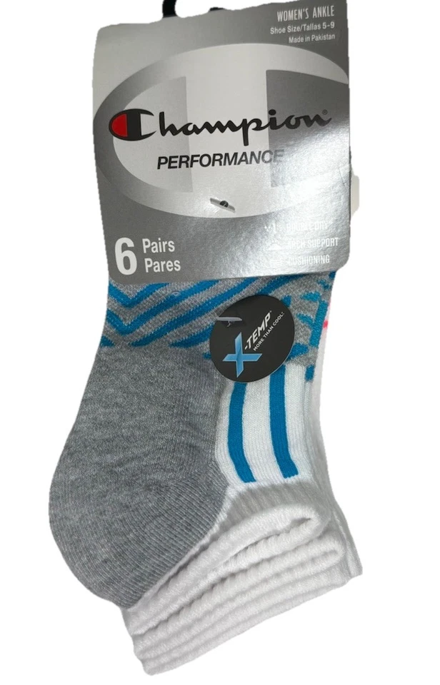 Calcetines al tobillo Champion para mujer 6 pares Performance X-Temp rosa azul gris talla 5-9 Foto 1 de 4