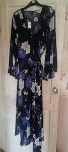 City Chic Maxi Flower Bloom Dress Black Blue White, Fabulous Sleeves Size S/16 - Picture 1 of 11