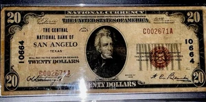 1929 20 Dollar National Bank  Note SAN ANGELO TEXAS #10664 - Picture 1 of 4