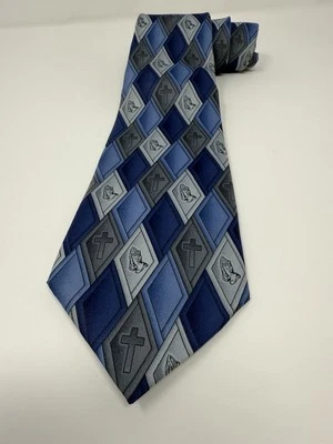 Prendas para el cuello Eagle religiosas de oración manos y cruz para hombre corbata azul Foto 1 de 4