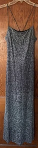 Vtg Faviana Sz 3/4 Long Black Silver Evening Gown Spaghetti Straps Prom  - Picture 1 of 6