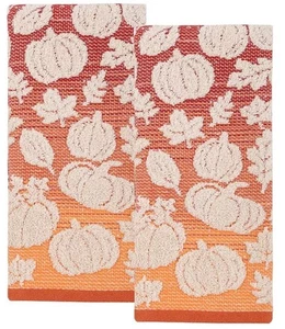 Feiern Herbst Erntedankfest 2er-Packung Ombre Kürbis werfen Handtücher strukturiert orange - Bild 1 von 5