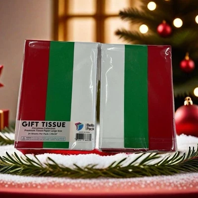 24 Sheets 20"x30" Red Green White Chritmas Gift Tissue Paper - Image 1 of 4