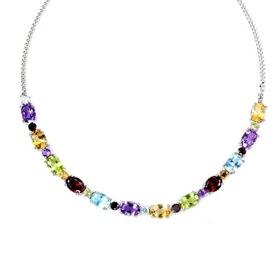 925 Sterling Silver Necklace Oval Amethyst Citrine Peridot Garnet Gemstone 16 In - Image 1 of 4