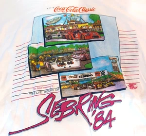 Maglietta Coca-Cola Classic 12 Ore Sebring IMSA Racing Ringer 1984 Hanes Large - Foto 1 di 5