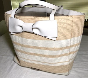 Kate Spade gewebte Streifen Beuteltasche Tasche Handtasche mit Riemen (Top Zustand) - Bild 1 von 12