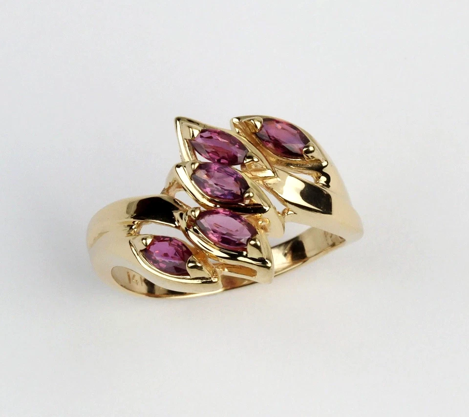 Vintage 14k Yellow Gold Ruby Women Ring Marquise Cut 1.10 Carats Christmas Gifts - Image 1 of 4