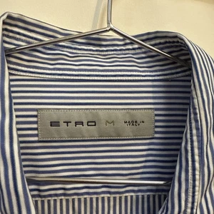 Etro Herren Medium Hemd mit Knopfleiste gestreift blau lila weiß Baumwolle Made in Italy - Bild 1 von 7