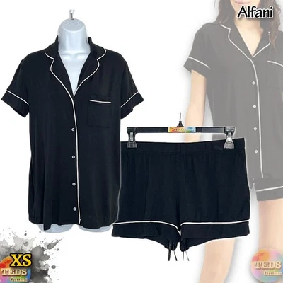 NWT Alfani Women's XS Ultra Soft Modal Top & Shorts Pajama Set 100123054 - Black - Image 1 of 4