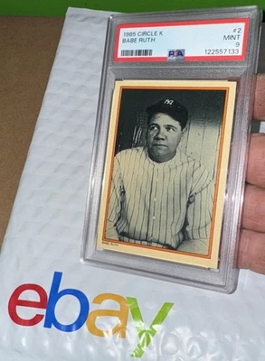 Babe Ruth PSA 9 MINT Topps Circle K Baseball Card New York Yankees 1985 Vintage - Image 1 of 4