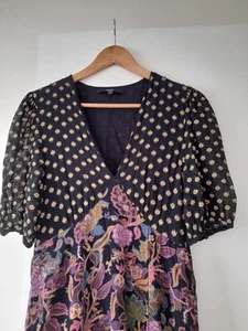 Next Boho Maxi Dress with Black, Gold & Silver Bodice Fully Lined Size 10 - Picture 1 of 20