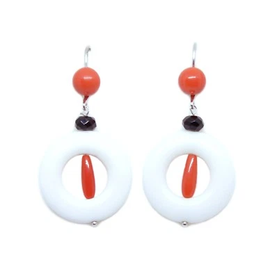 ORECCHINI DI CORALLO CON AGATA IN ARGENTO RODIATO ORO BIANCO TORRE DEL GRECO  - Immagine 1 di 2