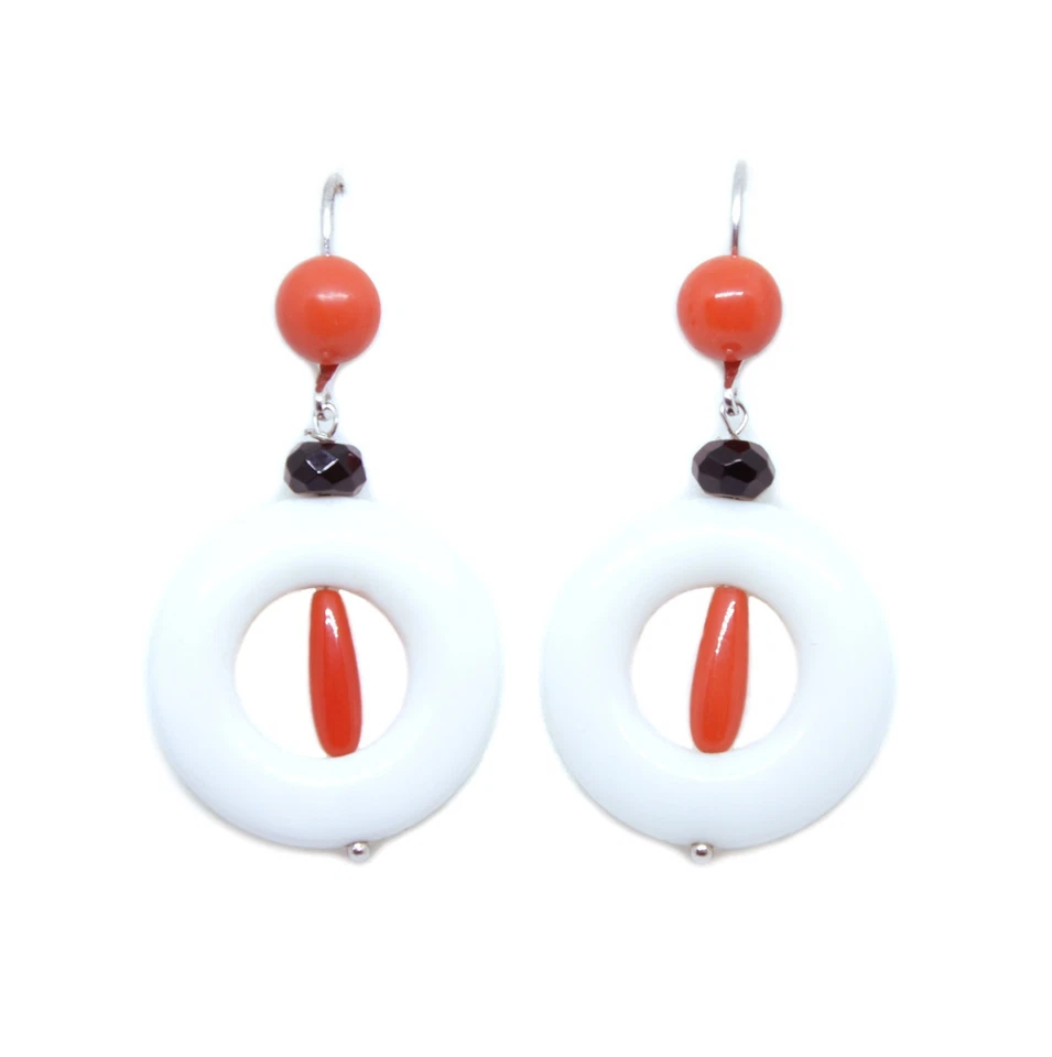 ORECCHINI DI CORALLO CON AGATA IN ARGENTO RODIATO ORO BIANCO TORRE DEL GRECO  - Immagine 1 di 2