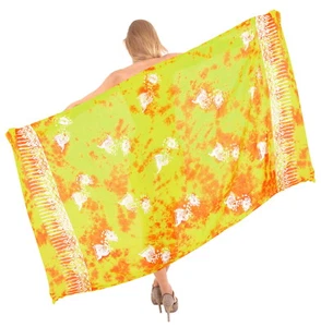 LA LEELA Rayon Fringe Bikini Beach Wrap Pareo Sarong Printed 78"X43" Yellow_4651 - Picture 1 of 3