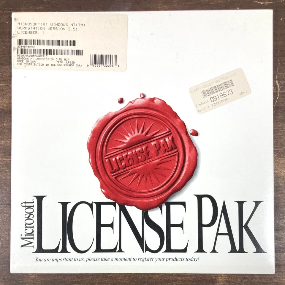Microsoft Windows NT License Pak Only No Media Workstation Version 3.51 Sealed - Image 1 of 4