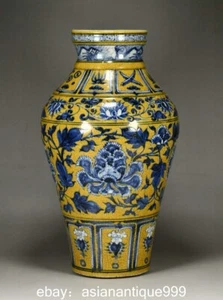 14.4" Yuan Dynastie Blau weiß Porzellanblume 8 Glückliche Symbol Flasche Vase - Bild 1 von 9