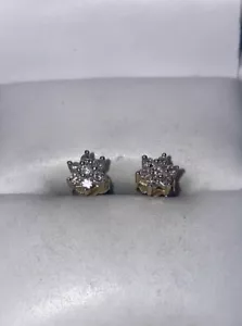 ESTATE Round-Cut Natural Diamond Cluster Solid 14K Gold Stud Earrings Set - Picture 1 of 7