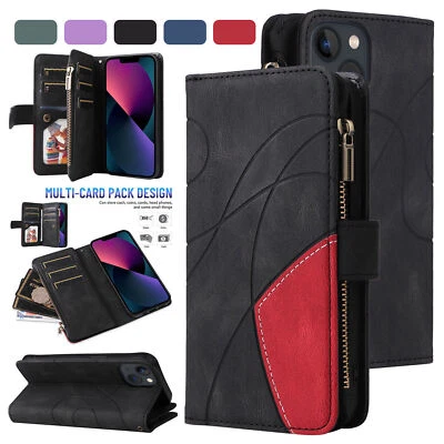 Magnet Leather Case Full Body Cover Wallet Zip For iPhone 16 15 14 13 12 Pro Max - Image 1 of 4