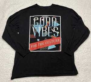 Camiseta negra XL manga larga estampado gráfico Good Vibes para hombre ropa de calle estilo - Imagen 1 de 6