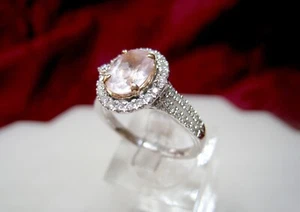 KPJ 14K WEISSGOLD OVALER MORGANIT/DIAMANTEN HALO RINGGRÖSSE 7,25 - Bild 1 von 14