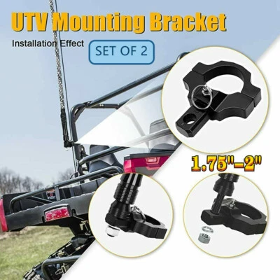 Soporte de montaje UTV ATV de 1,75" a 2" jaula antivuelco para poste de bandera de luz LED de látigo Foto 1 de 4