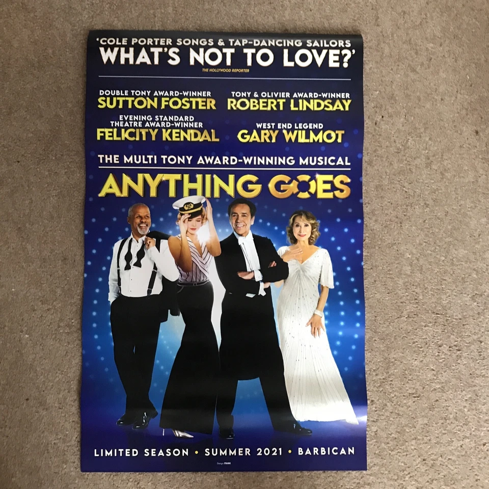 Anything Goes 2021 Cast Theatre Poster SUTTON FOSTER ROBERT LINDSAY - Image 1 of 1