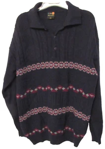 Herren Pullover Zopfmuster XXL dunkelblau Azteken Streifen Wollmischung Freizeit Milano Tex - Bild 1 von 6
