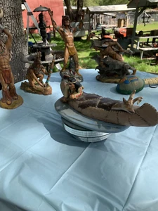 Ceramic Native American Indian on his canoe with deer kill - Picture 1 of 9
