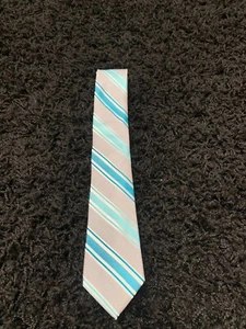 Express Men’s New Tie Silk with Tags Blue, White, Grey Silver Stripes - Picture 1 of 7