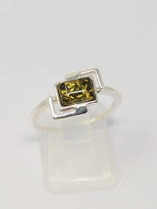 Anello in argento sterling ambra baltica, anello ambra verde misura O1/2 - Foto 1 di 7