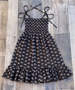 Black White Bike Print Smocked Dress - Picture 1 of 1