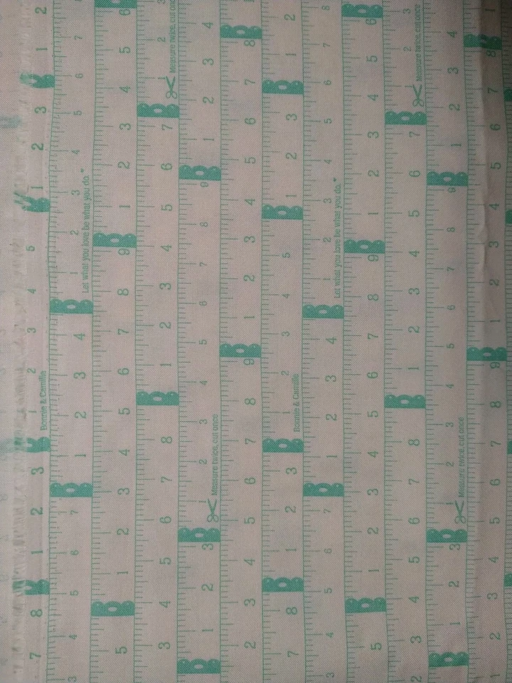 Little Snippets by Bonnie & Camille Moda Aqua Tape Measures Measure Twice 18x29 - Image 1 of 4