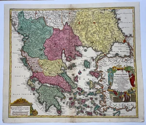 GRECIA C. 1762 TOBIAS CONRAD LOTTER GRANDE BONITO MAPA ANTIGUO SIGLO XVIII - Imagen 1 de 15