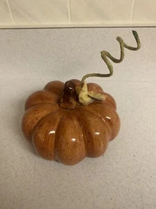 Ceramic Medium Orange Decorative Pumpkin With Metal Leaves Home Decor fall farm - Picture 1 of 5
