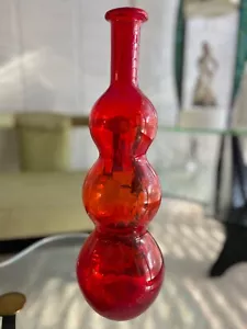 MCM Empoli glass triple gourd decanter no stopper red Italian midcentury vintage - Picture 1 of 7