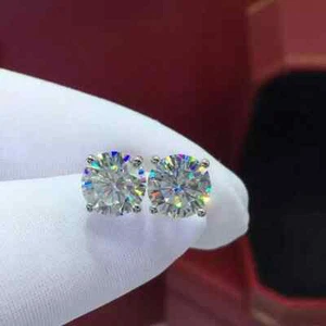1Ct Round Cut Real Moissanite Women Solitaire Stud Earring 14k White Gold Over - Picture 1 of 4