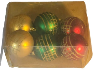 Vintage Gold Green Red with Glitter Musical Notes Six Christmas Ornaments Set - Picture 1 of 2