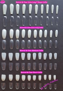 Coffin Ballerina False Nails SHORT MEDIUM LONG Natural Clear Acrylic Nail Tips - Picture 1 of 16