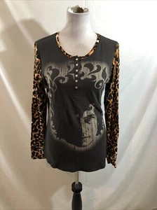Henley térmica marrón Lucky Brand manga larga, mangas con estampado animal - para mujer L - Imagen 1 de 4