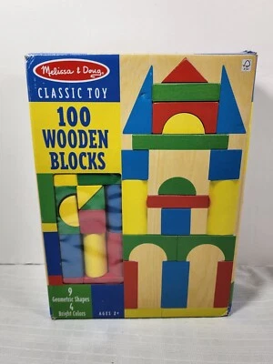 NIB Melissa & Doug Classic Toy Wooden Building Blocks Set 100 Blocks Sealed Box - Image 1 of 4