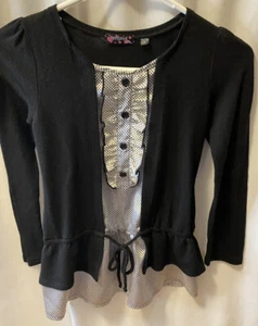 Tempted Girls Size Medium Sweater Black Polka Dot Ruffle - Picture 1 of 8