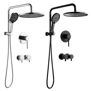 ACA Black/Chrome Rainfall Shower Head Set Round Gooseneck Arm /Mixer Taps - Picture 1 of 45